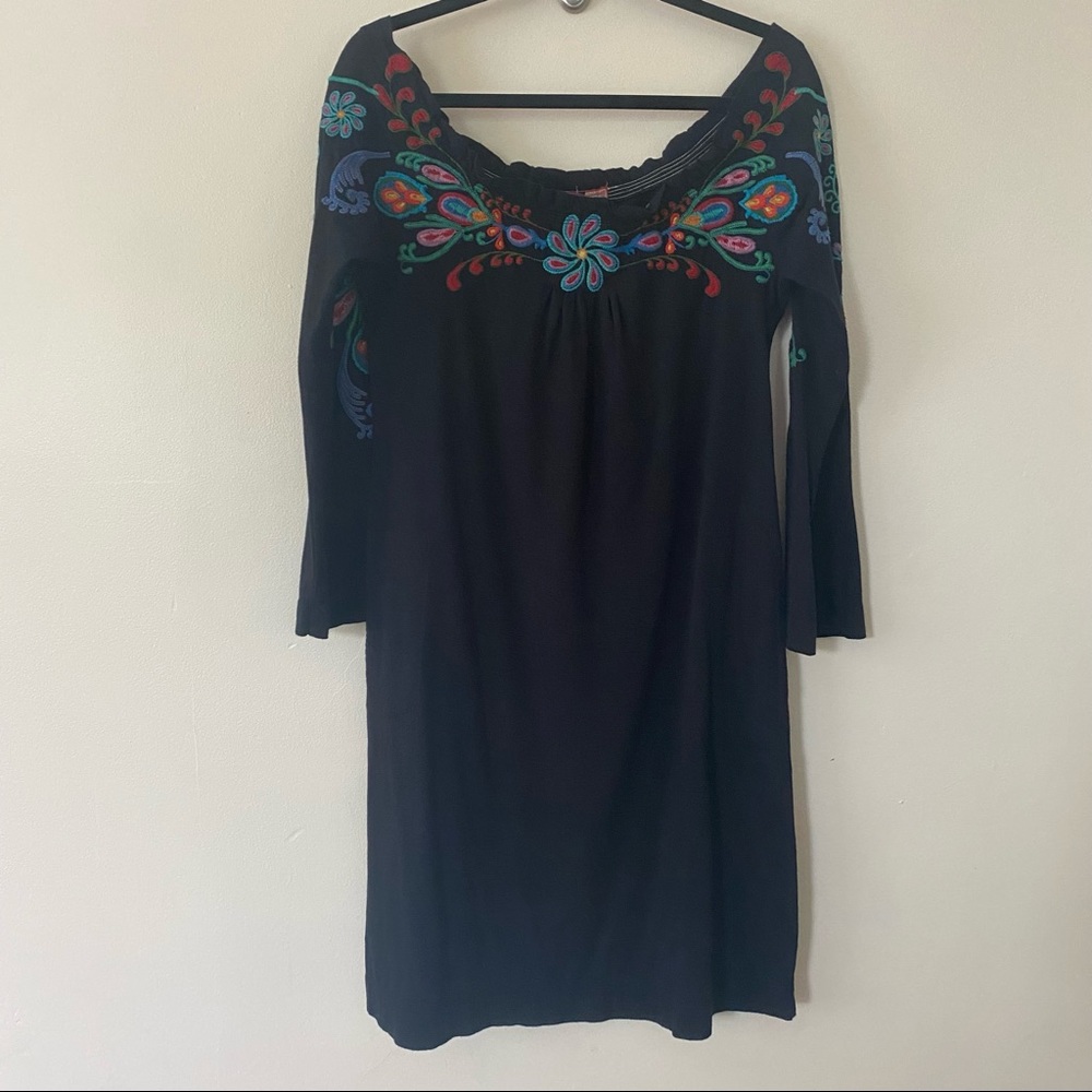 **SOLD**. Johnny Was Black Medium Embroidered Boho Dress